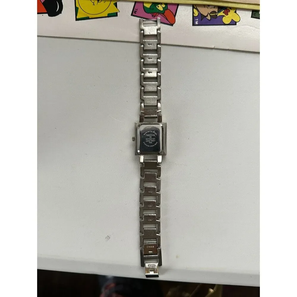 Vintage 90s Square Face Quartz Wristwatch with Chain link Band